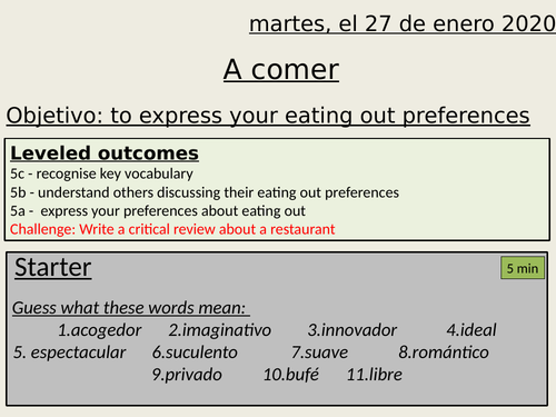 A comer - eating out preferences - y10 spanish