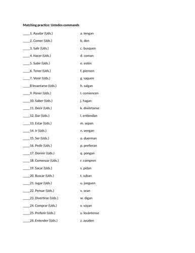 Ustedes commands matching practice