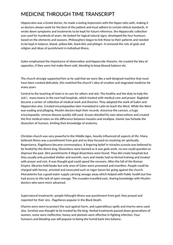 Medicine through time summary notes