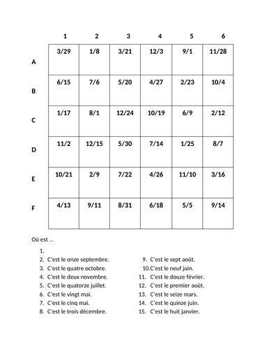 Date in French Find it Worksheet Distance Learning