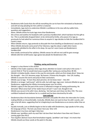 Othello Scene Tracker Act 3 Scene 3 | Teaching Resources