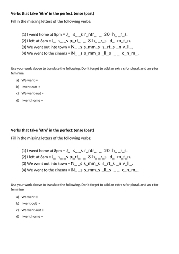 Verbs that take être in the perfect tense