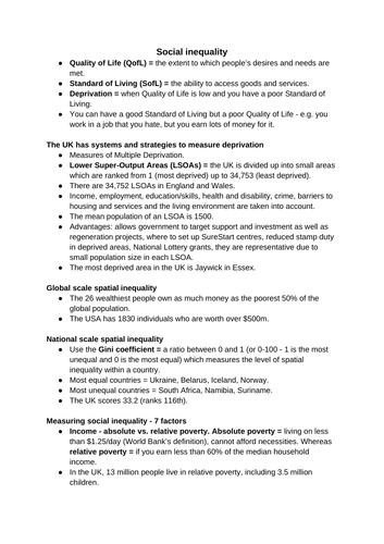 Social and Spatial inequality case studies and theory - AS/A Level Geography OCR B