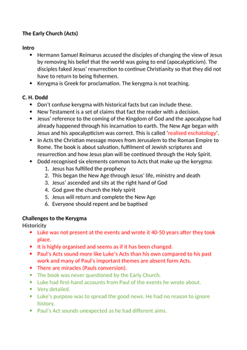 EDUQAS/WJEC A Level Christianity Theme 1E The Early Church Kerygma C.H Dodd Bultmann Summary