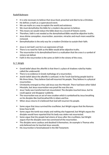 Rudolf Bultmann and N.T Wright Theme 1B Christianity WJEC/EDUQAS Summary