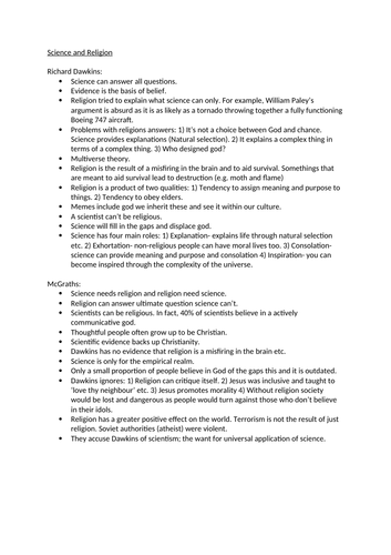 Theme 3E Richard Dawkins Alister McGrath on Science and Religion A Level Christianity WJEC/EDUQA