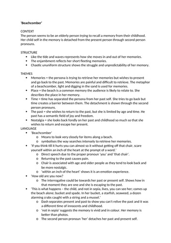 Analysis for all Carol Ann Duffy Poems from A Level AQA Poetry Anthology