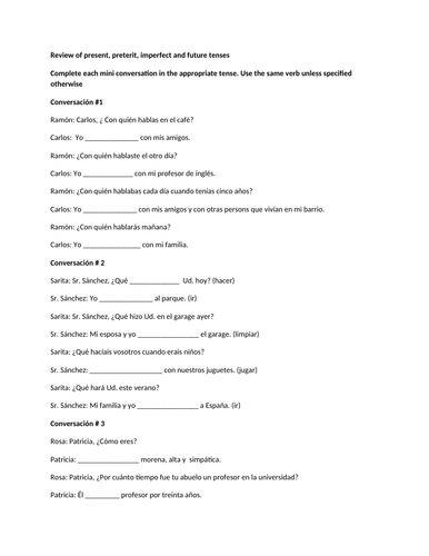 Various tenses conversation worksheet