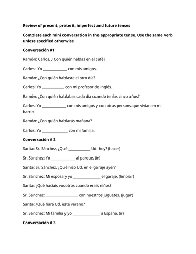Various tenses conversation worksheet