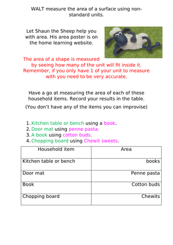 Area Home Learning Task