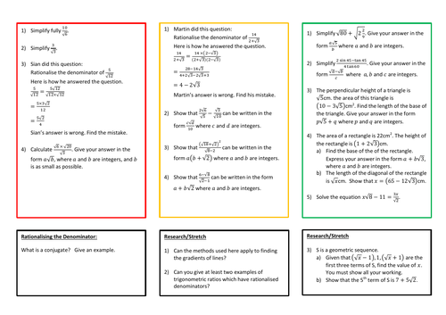 Surds - Simplifying and Rationalising (1-9)