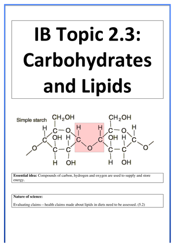 IBDP biology 2016 topic 2.3 carbohydrates and lipids workbook