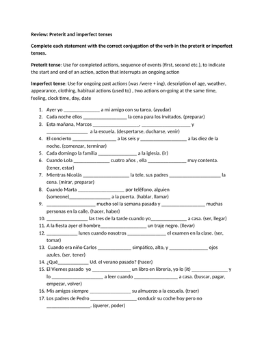 Review of preterit imperfect