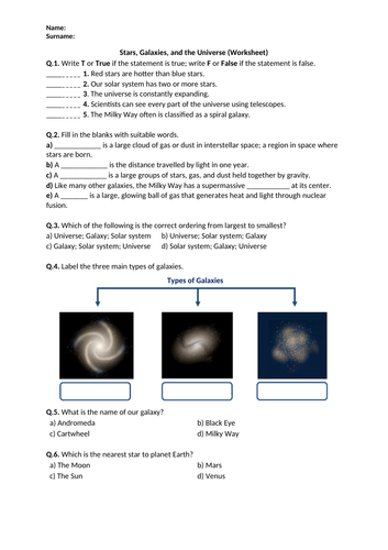 science universe worksheets