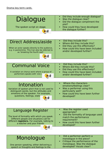 Drama peer assessment cards