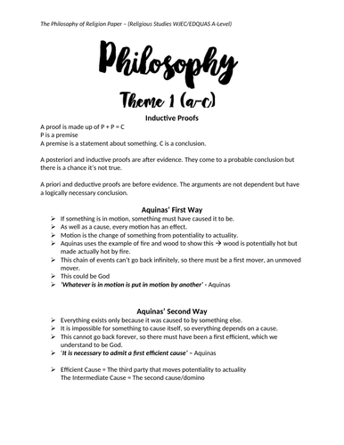 INDUCTIVE + DEDUCTIVE PROOFS - A* - A-Level Religious Studies - WJEC/EDQUAS