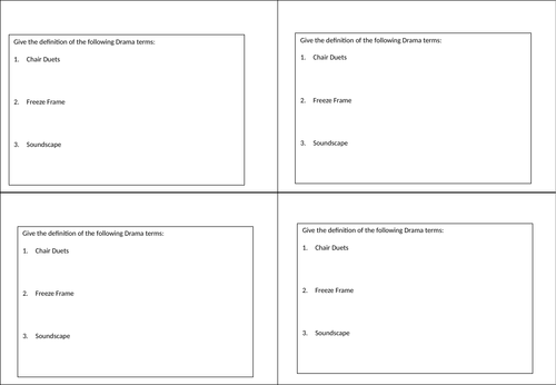 Drama Knowledge/Plenary Question Cards