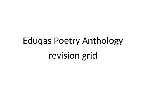 KS4 - Eduqas Poetry Anthology - A3 table for revision and comparison