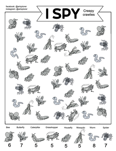 I Spy - CREEPY CRAWLIES: Colouring and quiet game for kids