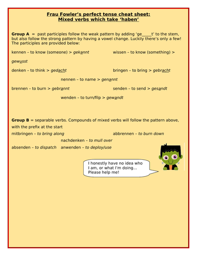 German Perfect Tense - Cheat Sheets