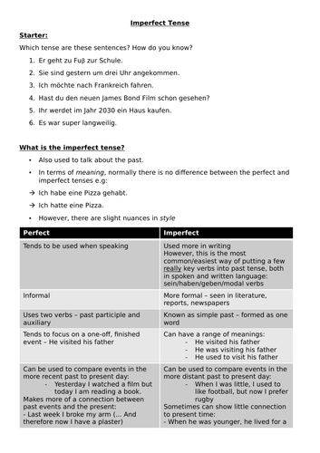 German Imperfect Tense - Intro + Cheat Sheet