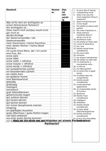 German - Ideal Partner - Family and Relationships - Conditional