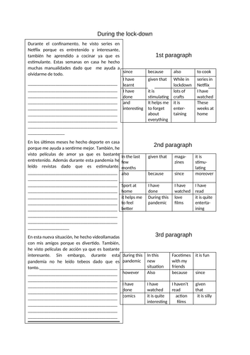 Qué has hecho durante el confinamiento? lockdown sentence builder narrow reading narrow translation