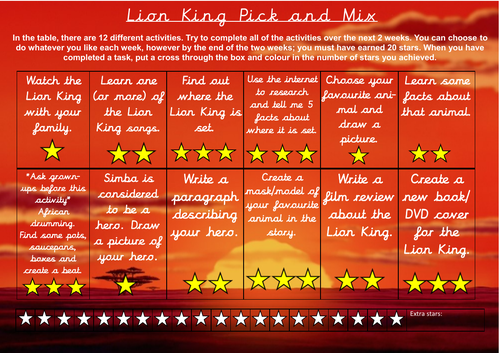 Disney Pick and Mix (Home Learning)