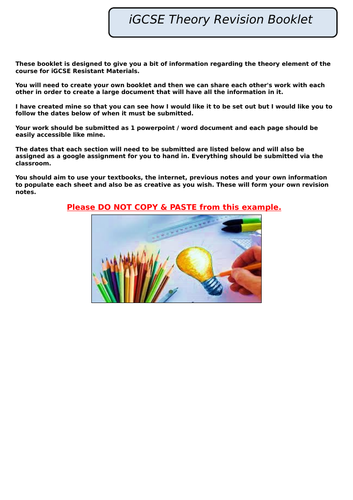 iGCSE Resistant Materials Leaflets