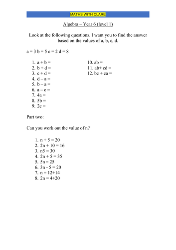 Maths with Clare - Year 5 & 6 - Algebra
