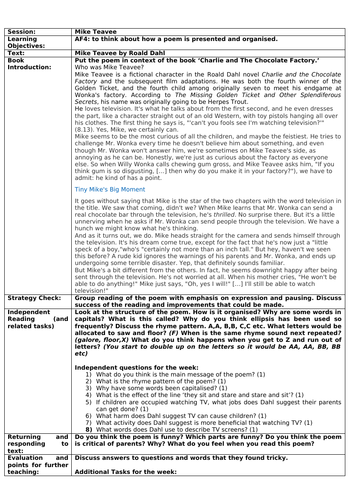 Guided Reading Session Mike Teavee