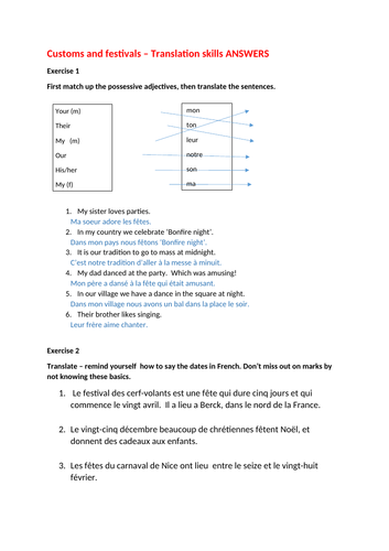 Customs and Festivals GCSE Translation skills