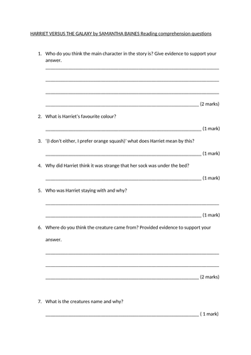Harriet Versus the Galaxy reading comprehension