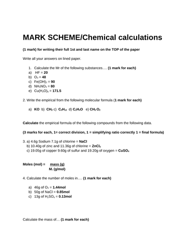 Edexcel chemical calculation unit Gd 4-7