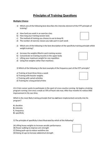 Principles Of Training Questions For GCSE PE Teaching Resources