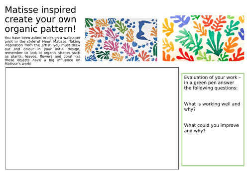 Matisse inspired organic shapes design. year 7 Shape project.