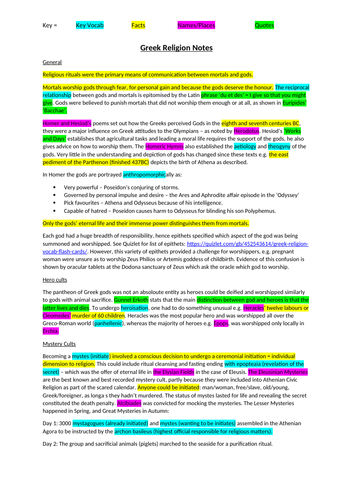 A* OCR Classical Civilisation A-Level Notes (Greek Religion)