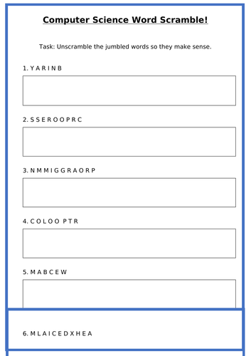 Comp Sci GCSE Key Terms - Word Scramble