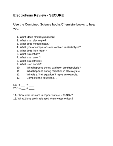 electrolysis revision sheets