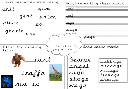 Phonics worksheet- g (j sound)