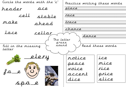 Phonics worksheet- c- sss sound