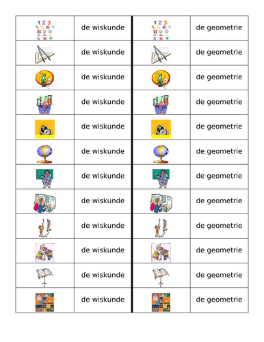 Schoolvakken (School Subjects in Dutch) Dominoes
