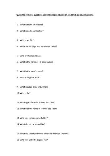 quick fire retrieval questions to build speed for KS2