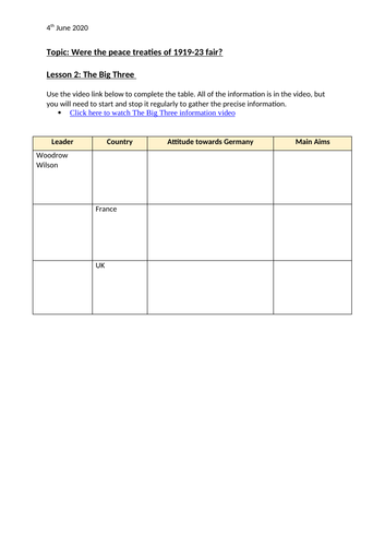 The Big Three worksheet