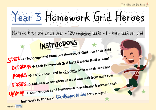 Year 3 Homework Grid Heroes