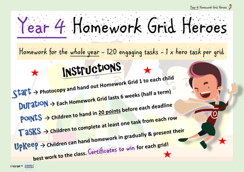 Year 4 Homework Grid Heroes