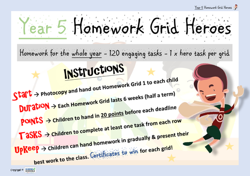 Year 5 Homework Grid Heroes