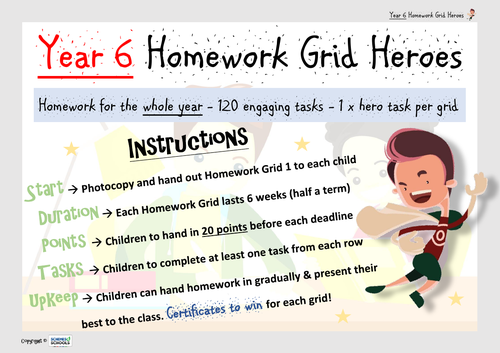Year 6 Homework Grid Heroes