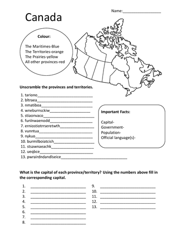 Canada-Regions and Capitals (grades 6-8)