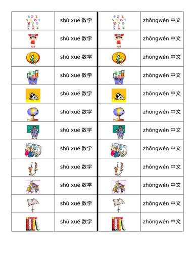 学校科目 xué xiào kē mù (School Subjects in Chinese) Dominoes